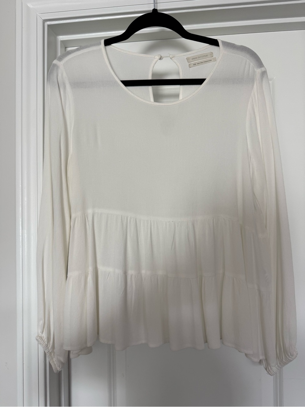 Urban Outfitters Ivory Long-Sleeve Peplum Blouse